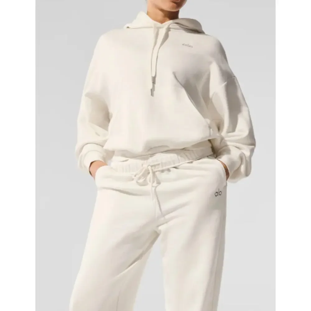 Alo Yoga Accolade Hoodie & Sweatpant Set Bone Ivory Drawstring Size Medium